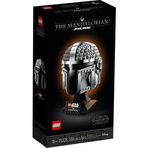 LEGO Star Wars set 75328 showing box featuring Mandalorian helmet in LEGO