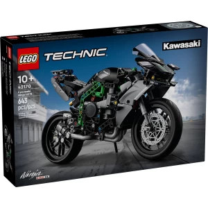 LEGO Technic set 42170 featuring box showing brick built Kawasaki Ninja H2R motorcycle