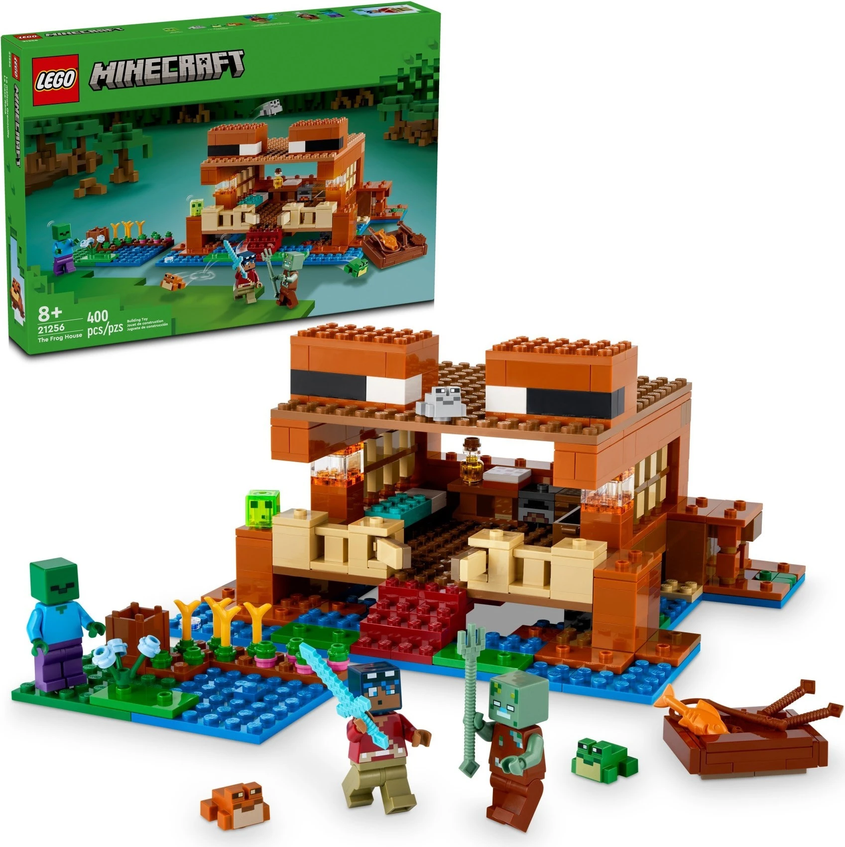 LEGO 21256 Minecraft The Frog House box and built set