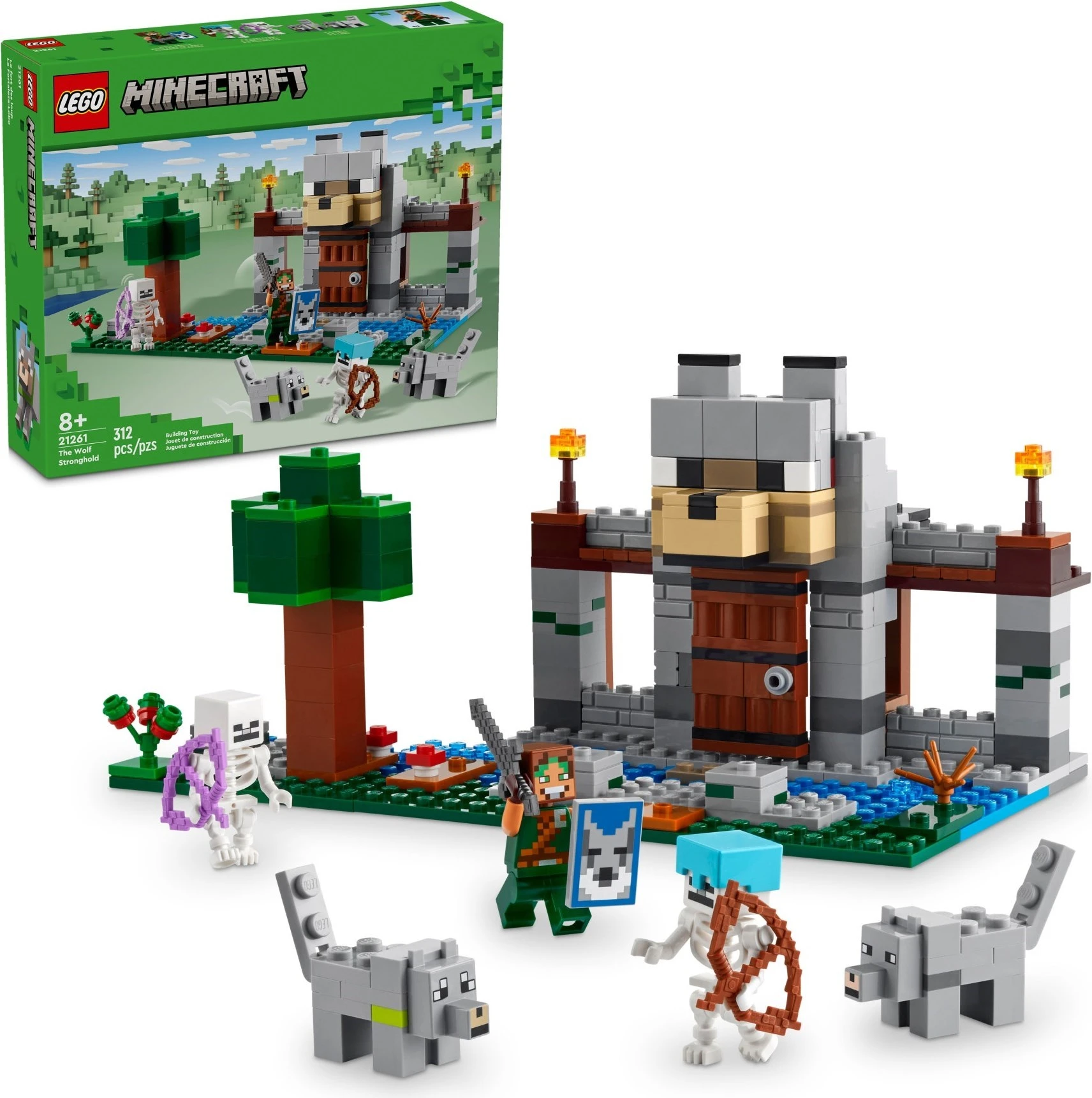 LEGO 21261 Minecraft The Wolf Stronghold box and built set