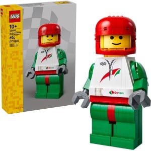LEGO 40819 Up-Scaled Racing Driver Minifigure box and built set