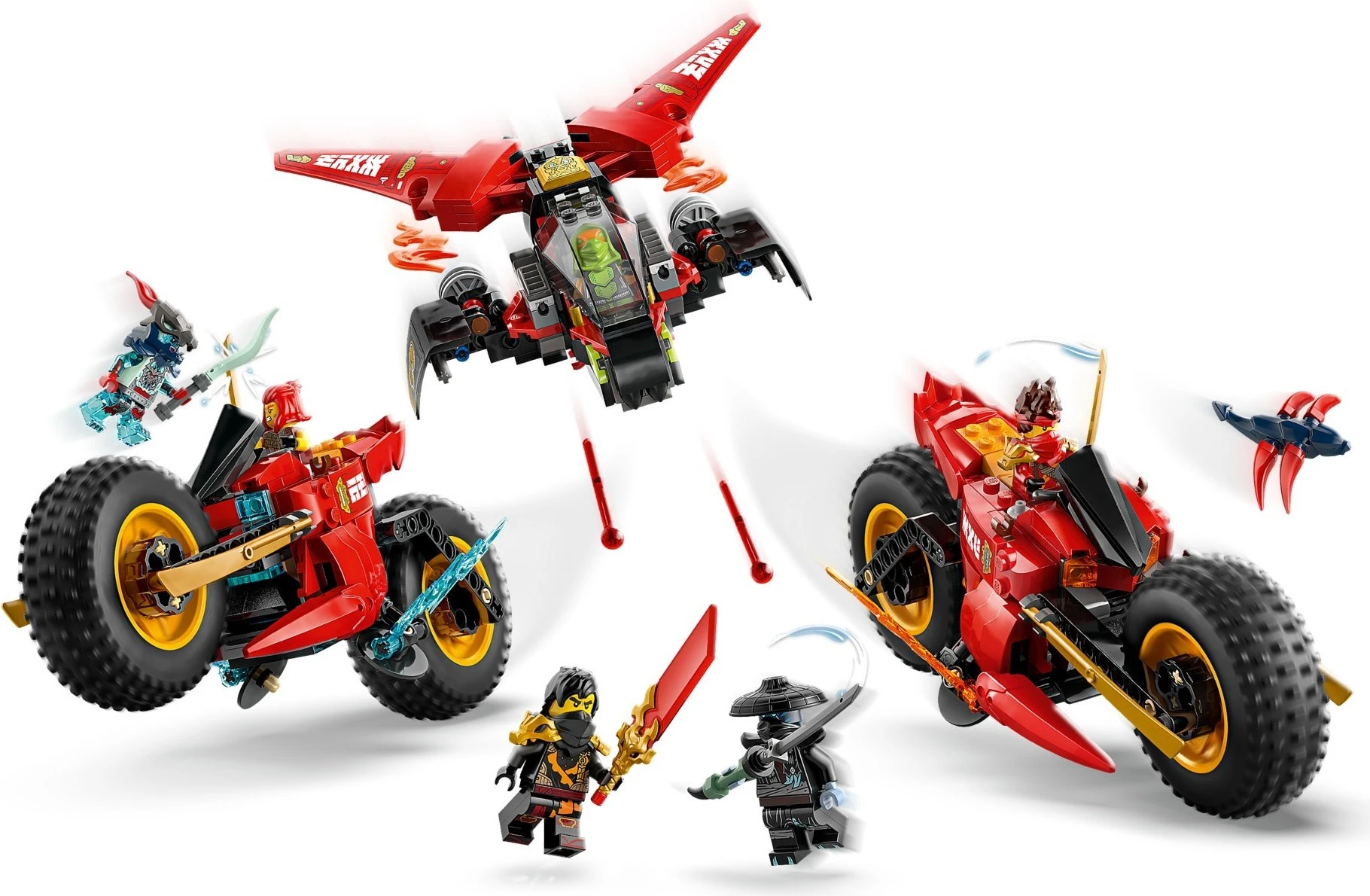 LEGO 71844 NINJAGO Ninja Combat Vehicle set built as three small builds