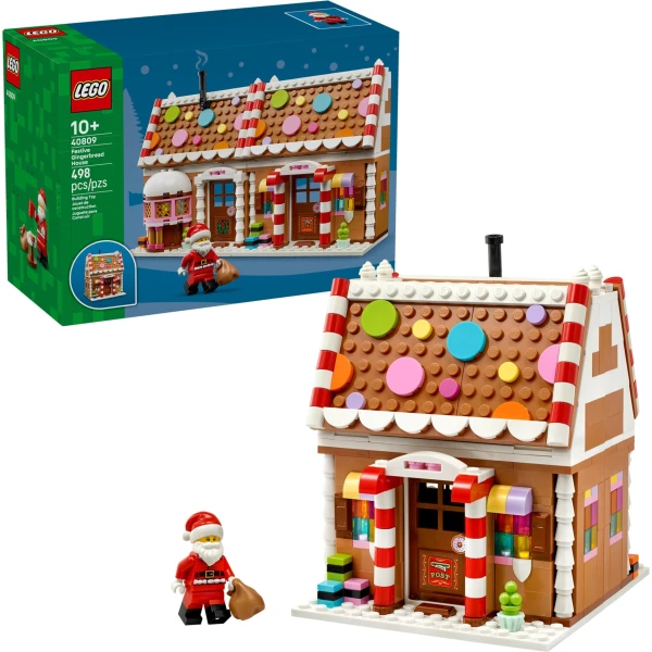 LEGO 40809 Seasonal Festive Gingerbread House box and built set