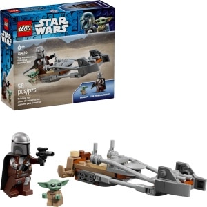 LEGO 75436 Star Wars The Mandalorian & Grogu's Speeder Bike box and built set