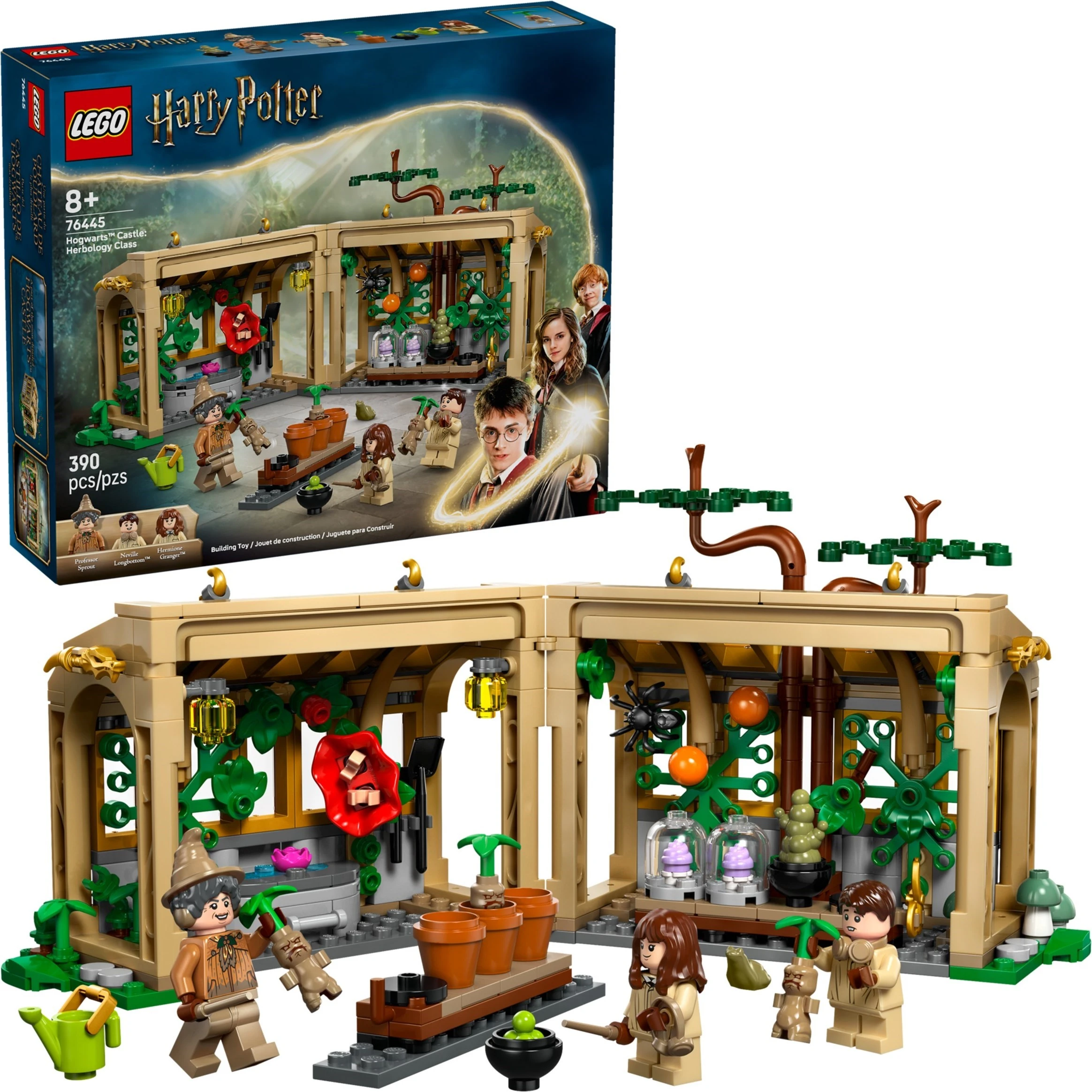 LEGO 76445 Harry Potter Hogwarts Castle: Herbology Class box and built set